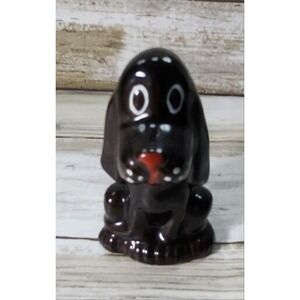 Vintage Japan Ceramic Basset Hound Dog Figurine Brown Glossy Puppy Kitsch Decor